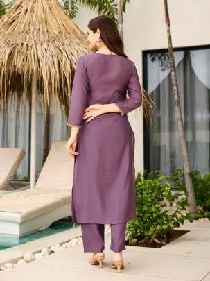 Dusty Purple Embroidered Kurti with Floral Dupatta