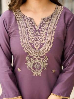 Dusty Purple Embroidered Kurti with Floral Dupatta