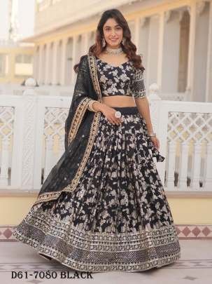 Dyeable Viscose Jacquard Black Lehenga Choli with Embroidery