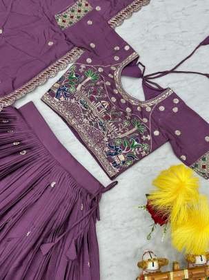 Eggplant Purple Real Modeling Classic Heavy Work Pure Chinon Lehenga Choli