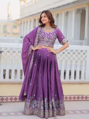 Eggplant Purple Real Modeling Classic Heavy Work Pure Chinon Lehenga Choli