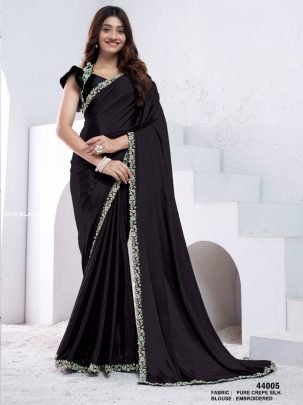 Elegant Black Silk Saree By Mahotsav