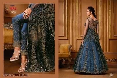 Elegant Blue Embroidered Anarkali Gown with Stone Work