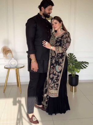 Elegant Foux Georgette  Thread Work  Black Sharara Set
