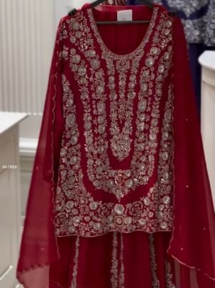 Elegant Foux Georgette With Sequence Work Red Palazo Set