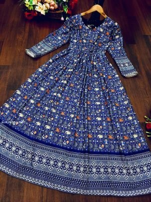 Elegant Full Sleeve Blue Patola Print Gown