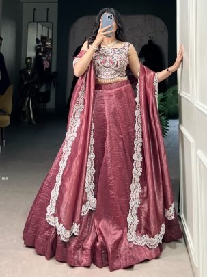 Elegant Gold Crush With Jarkan work  Crimson Red Lehenga