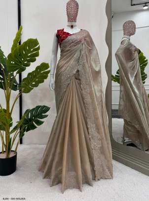 Elegant Jimmy Choo Golden  Sequence Work Wedding Wear Saree With Blouse