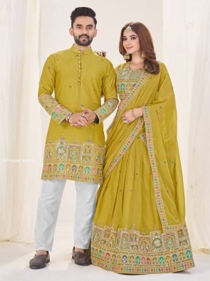 Elegant Party Wear Lehenga Choli and Mens Kurta Set