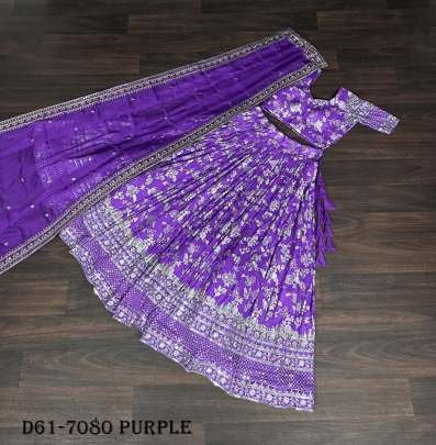 Elegant Pure Viscose Jacquard Purple Lehenga Set By Fab Funda