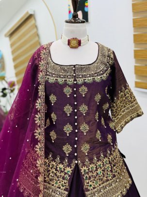 Elegant Purple Embroidered Lehenga Set     Party   Festive Wear