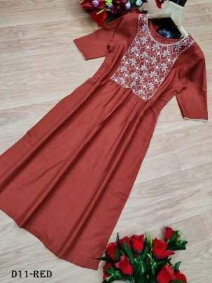 Elegant Red Color Cotton Kurti With Embroidered 