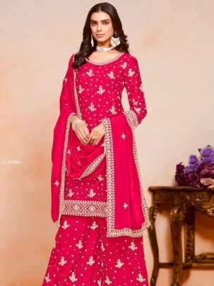 Elegant Red Embroidered Party Wear Sharara Outfit 