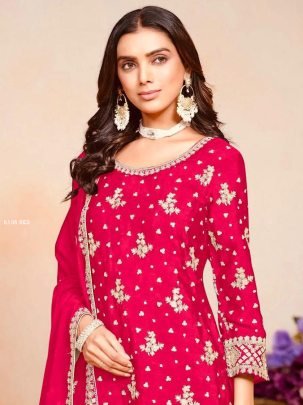 Elegant Red Embroidered Party Wear Sharara Outfit