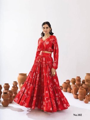 Elegant Red Printed Outfit