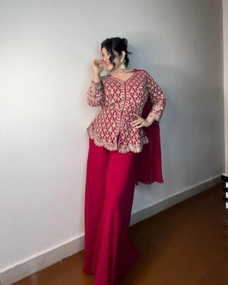 Elegant Red Suit With Mirror Work