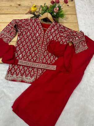Elegant Red Suit With Mirror Work