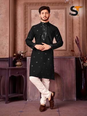 Elegant Traditional Black Kurta With Pyjama For Mens