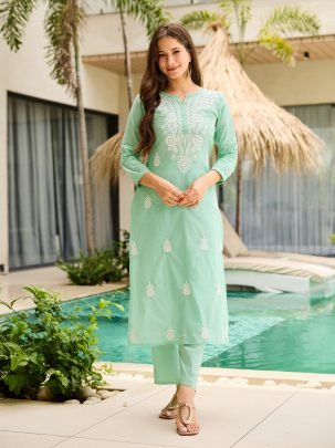 Elegant Turquoise Embroidered Suit Set for Women