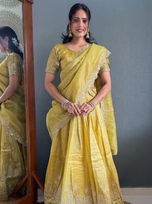 Elegant Yellow Lehenga With Matching Blouse And Dupatta