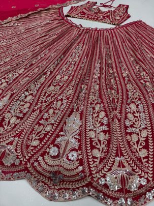 Elegent Bridal Wear Fuax Georgette With Sequence Work Pink Lehenga