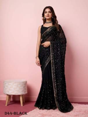 Embroidered Georgette Black Saree with Sequins 