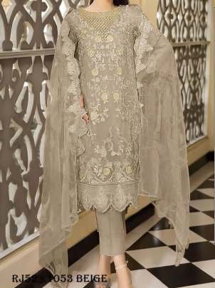 Embroidered Georgette Pakistani Suit in Beige Colour