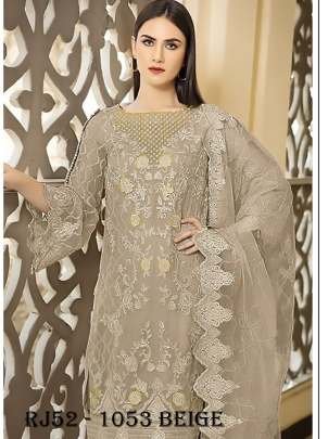 Embroidered Georgette Pakistani Suit in Beige Colour