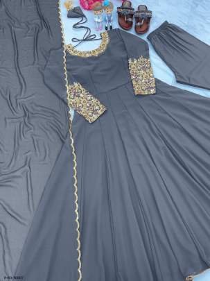 Embroidered Grey Anarkali Gown