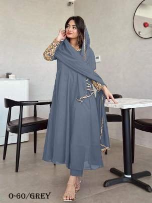 Embroidered Grey Anarkali Gown
