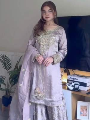 Embroidery Sequence Work Grey Palazzo Set