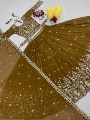 Embroidery Sequence Work Mustard Lehenga Choli Dupatta