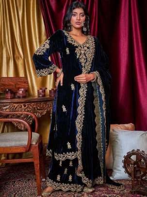 Embroidery Work Blue Colour  Kurti Palazzo With Dupatta