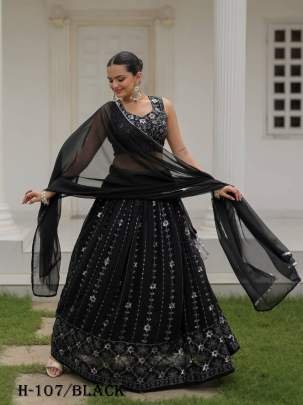 Embroidery Work Georgette Silk Black Lehenga Choli