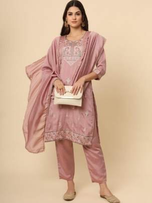 Embroidery Work Peach Kurti Pant With Dupatta