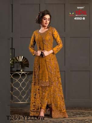 Embroidery Work Yellow Vaishnavi Net Suit Set 