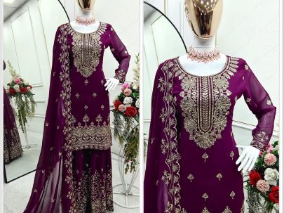 Ethereal Grace Fox Georgette Wine Heavy Sharara Suit