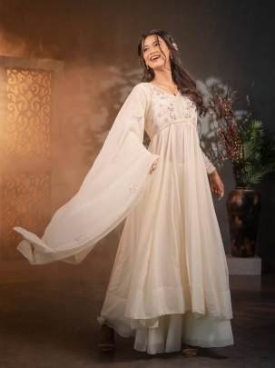 Ethereal Ivory Embroidered Kurti Set With Graceful Dupatta