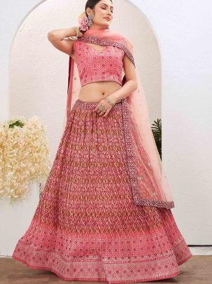 Ethnic Silk Blend Embroidered Pink Lehenga Choli