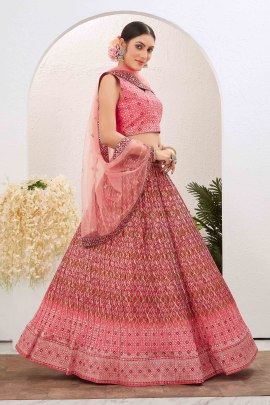 Ethnic Silk Blend Embroidered Pink Lehenga Choli