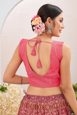 Ethnic Silk Blend Embroidered Pink Lehenga Choli