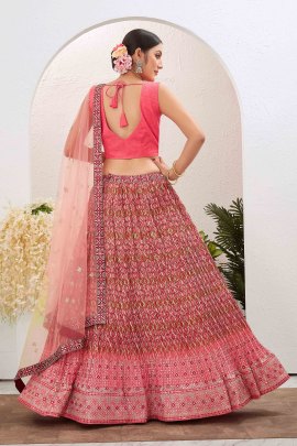 Ethnic Silk Blend Embroidered Pink Lehenga Choli