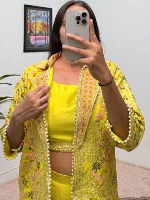 Ethnic Style Yellow Colour Embroidery Work Co Ord Set