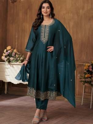 Ethnic Wear Teal Green Colour Top Bottom Dupatta Set