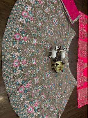 Exceptional Real Mirror 3.5 Meter Flared Pink Net Lehenga Choli