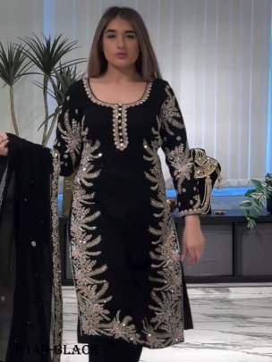 Exclusive Black Party Wear Georgette Suits With Embroidery And Diamond Work