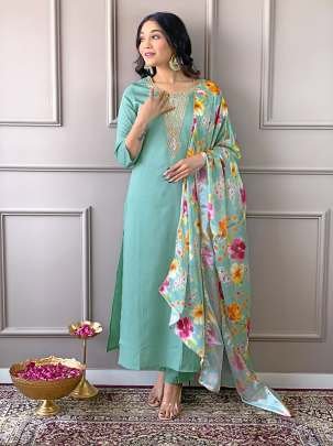 Exclusive Firoji Embroidered Work And Printed Stitched Kurtis Set