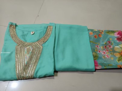 Exclusive Firoji Embroidered Work And Printed Stitched Kurtis Set