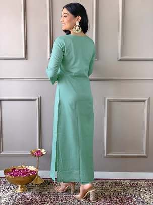 Exclusive Firoji Embroidered Work And Printed Stitched Kurtis Set