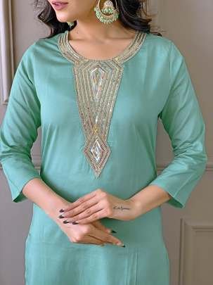 Exclusive Firoji Embroidered Work And Printed Stitched Kurtis Set